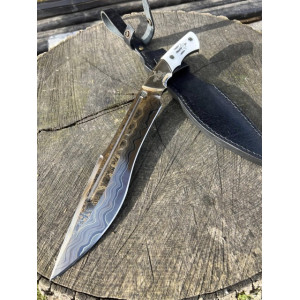 КОЗАК II ніж ручної роботи майстра Василя Дячика, сталь - легована ХВГ в обкладках Дамаску, 62 HRC. Photo 3